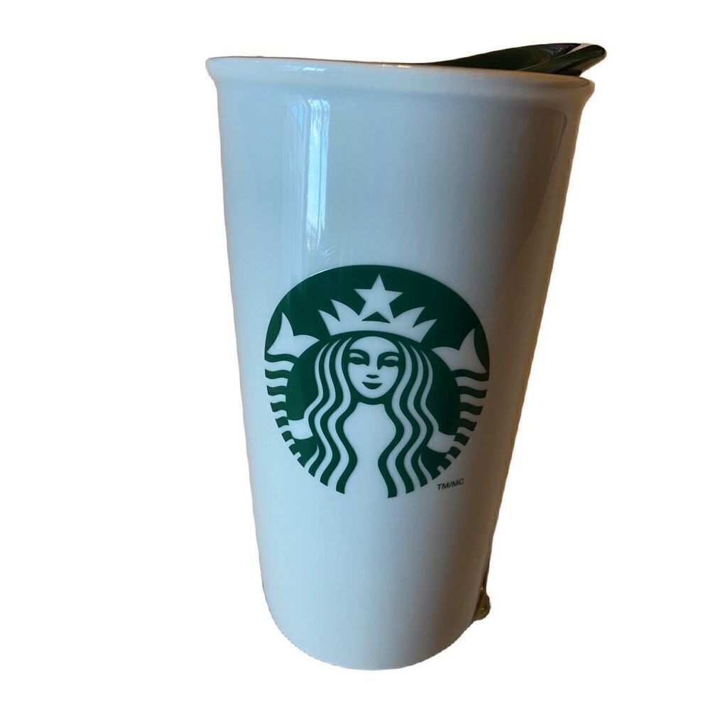 Starbucks 2014 Ceramic Travel Tumbler Mug With Lid 12oz Mermaid Siren Logo